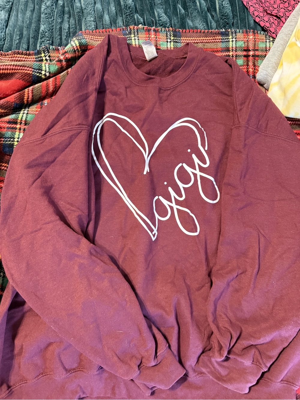Gildan Maroon Crewneck Sweatshirt with White Heart Script